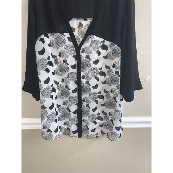 ASOS women's print top sz 14 button down black white see through - Picture 3 of 7